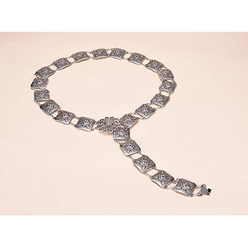 Women Double Rows Metal Waist Link Belt Dress Blouse Chain4