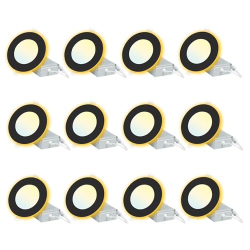 12 Pack, Black Recessed Lighting with 4 Inch Night Light Canless Ultra Thin Wafer Downlight Pot Indoor Exterior Soffit，2 - Detailed View