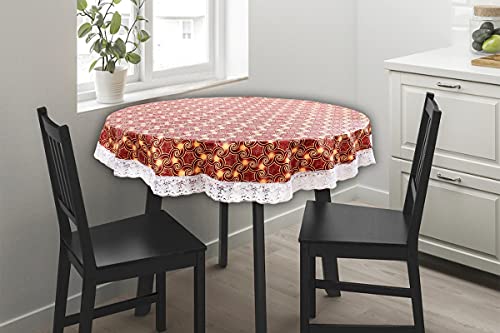 Image of The Furnishing Tree Round Shape Center Table Cover WxL 48x48 inches with White Border lace