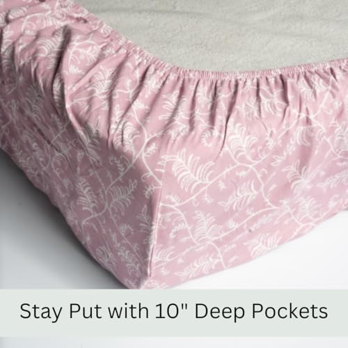 Image of Amazon Brand - Umi Cotton Elastic Fitted Bedsheet, King Size 78x72 Inches, Elastic Fit Bed Sheet, 10 Inch Deep Pocket, Soft Breathable Bedding, Durable Easy Care, with Pillow Cover-Mocha Vines