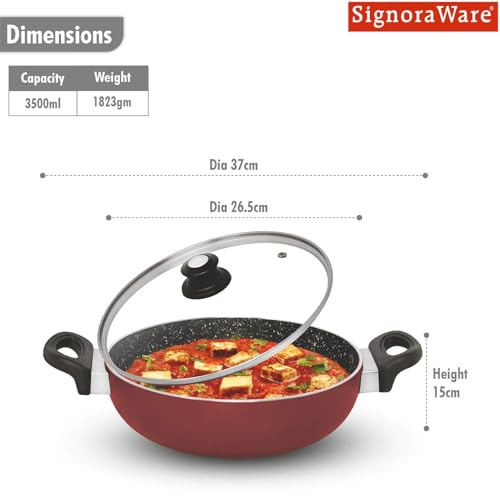 Image of Signoraware Perfecto 4 Coating Non Stick Kadhai 26cm | Gas & Induction Compatible | Low-Oil Cooking | Ergonomically Designed | Ideal for Frying, Sauteing or Preparing Rich Curries (3.5 LTR | Steel)