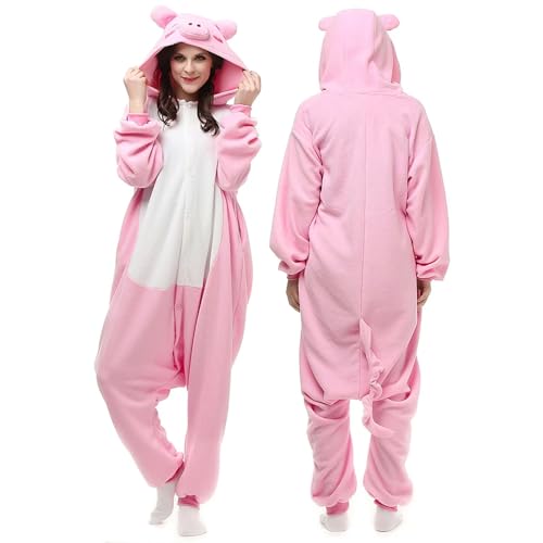 Silver_river Combinaison Unisexe Adulte Pyjama Animal Cosplay Deguisement Kigurumi, M, Cochon Rose