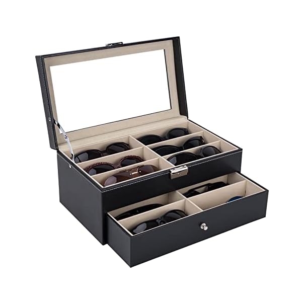 Autoark PU-Leder Brillenbox zur Aufbewahrung von 12 Brillen Sonnenbrillen Präsentation Showcase,Schwarz,AW-023 – Bild 6