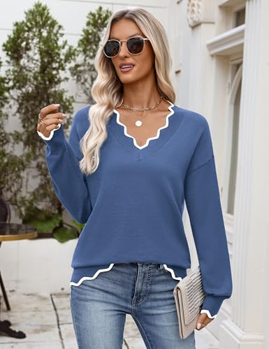 Image of Zeagoo Women's 2026 Fall V Neck Sweater Long Sleeve Lightweight Knit Tops
