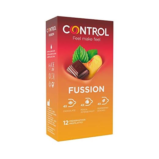 Control Preservativos Fussion. Caja de 12 Condones Sabores Variados, Chocolate, Melocotón y Menta, Lubricados, Sexo Seguro. Disfruta de unos Preservativos con Ajuste Perfecto para una Relación Segura.