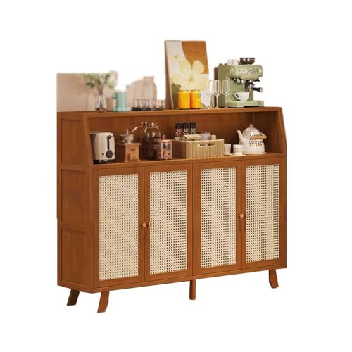LICONG-2020 Gabinete de vajilla Aparador de Cocina Estilo Retro for salón, con opción pie o Montaje en Pared, diseño ratán Cuatro Puertas