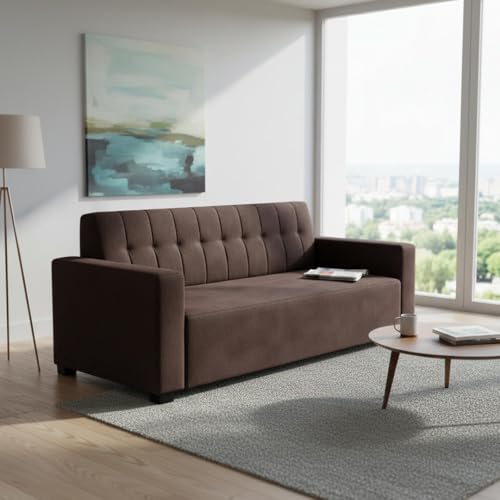 Image of FURNY Luxora 2 Seater Fabric Sofa Set (Dark Brown) with Velvet Finish | Durable Comfort | Ideal for Living Room. | Breathable material