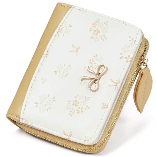 Image of GAEKEAO Small Wallet for Women RFID Blocking Vegan Leather Floral Ladies Purse Bifold Compact Card Holder with Zipper Pocket
