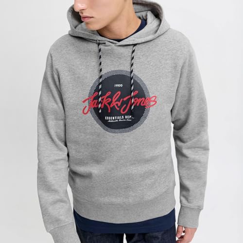 JACK & JONES Herren Hoodie Kapuzenpullover Urban Sweat Hood, Farbe:Grau, Artikel:-Grey Melange, Größe:L 5