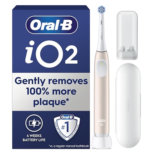 Oral-B iO2 Electric Toothbrush, 1 Gentle Care Toothbrush Head, 1 Travel Case, 1 Travel Refill Holder, Toothbrush for Adults (Calm Pink), Designed by Braun, 2 Pin UK Plug