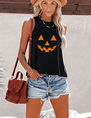 Mokoru Women's Funny Halloween Skeleton Pumpkin Skull Graphic Sleeveless Tank Top Shirts3