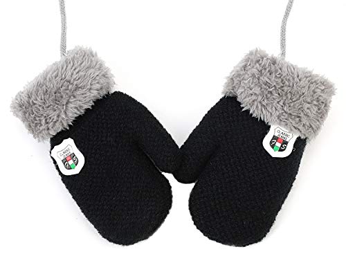 Kids Fleece Lined Knit Mittens Toddler Warm Winter Gloves with String Full Finger Gloves Thermal Snow Ski Gloves for Age 2-4Y
