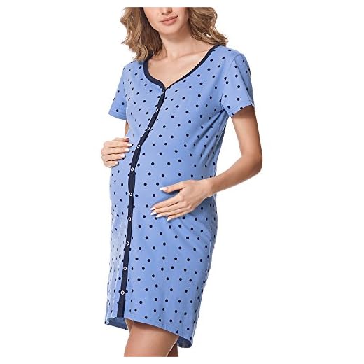 Bellivalini Camicia da Notte Premaman con Funzione Allattamento BLV50-114 (BluPois (Blu Scuro), M)
