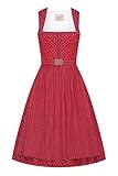 MOSER Trachten Midi Dirndl 65 cm rot Gemustert Hannah 007265, Streublumenmuster, Häkelborten, Schürze mit Vintage-Schließe 38