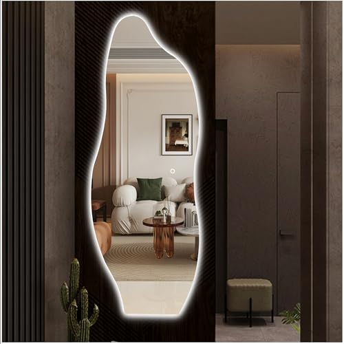 SDXYSTCE Asymmetrischer Spiegel mit Beleuchtung, Rahmenloser Wandspiegel, Asymmetrischer...