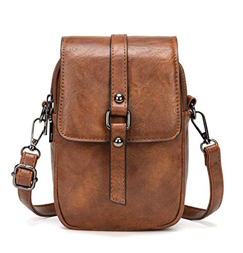 Damen Handy Schultertasche Kleine Mini Umhängetasche Handytasche Handy Geldbeutel Geldbörse Messenger Tasche Mädchen (V-Braun) Cover