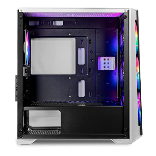 Gabinete Gamer Mancer Ward, Rainbow, Mid-Tower, Lateral de Vidro, Com 4 Fans, Preto e Branco, MCR-WR