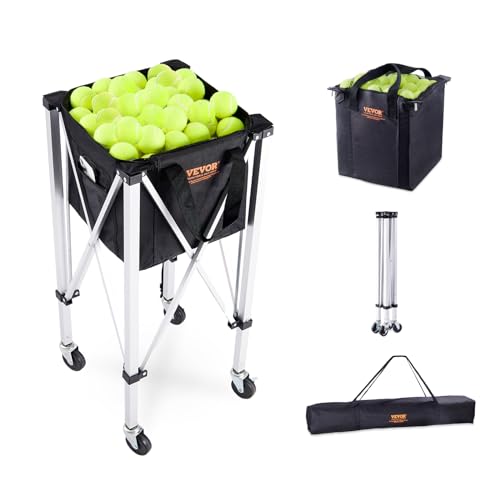 VEVOR Tolva Plegable para Pelotas de Tenis para 180 Pelotas de Tenis, Carrito Ligero de Aleación de Aluminio con Ruedas con Bolsa Extraíble, Carrito de Enseñanza Deportiva Portátil para Tenista