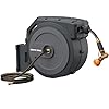 Giraffe Tools AW40 Retractable Hose Reel 5/8″ x 90 ft Wall Mounted Garden Hose Reel Heavy Duty, Automatic Rewind, 180 Deg Swivel, Any Length Lock, 9 Pattern Nozzle, 90 ft, Dark Grey