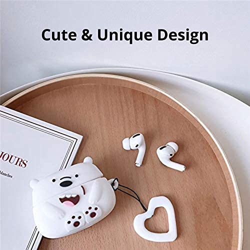 Image of Prolet Cute Cartoon Bear Soft Silicone Cover for Air Pods Pro Case Protective Cases for AirPods Pro (White Bear)