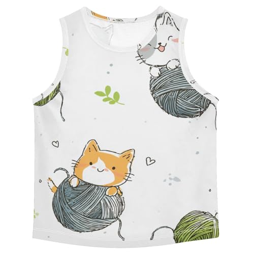 Bolaz Boys Athletic Quick Dry Tank Top Sleeveless Workout T Shirts Age 11-15,Cute Cats Hanging_on_Balls
