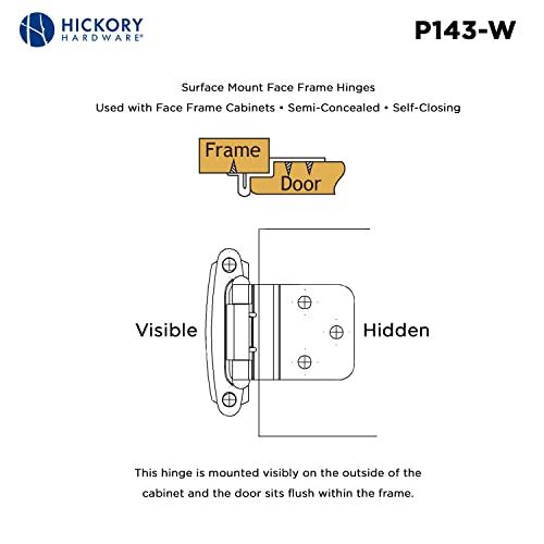 Hickory Hardware Cabinet Door Hinge, Self-Closing For A Soft Close, Heavy Duty Exterior Spring Loaded Hinge For An Automatic Close, 3/8-Inch, White, 2 Pack #TOP3