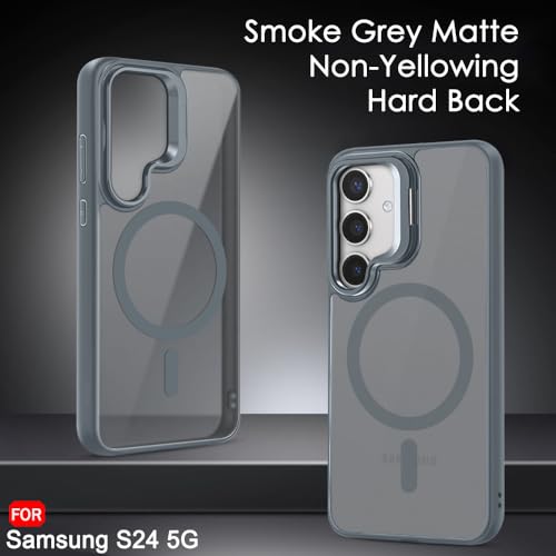 Image of TheGiftKart Hybrid Matte Frosted Back Cover Case for Samsung Galaxy S24 5G Compatible with MagSafe | Built-in Stand | Shockproof Hard Back Case Cover for Samsung S24 5G (PC & TPU, Translucent Grey)