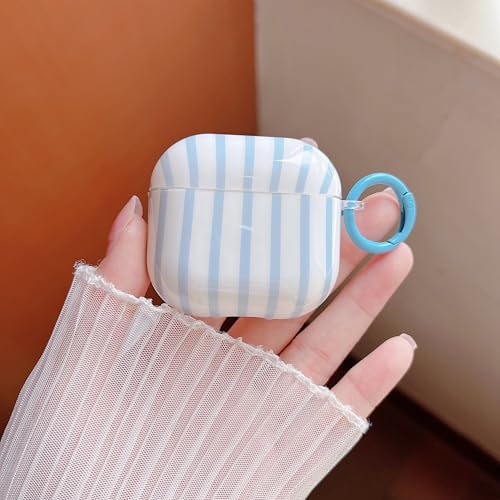 Image of MINSCOSE for AirPods 4 Clear Case,Cute Striped Aesthetic Pattern Design with Girly Keychain Ring,Soft TPU Protective Shockproof Cover with Cleaner Kit for Girls Women for Airpods 4-Blue