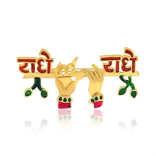 Gold Plated Brass Handmade Radhe Radhe Brooch Pin Clothing Accessory-image-47
