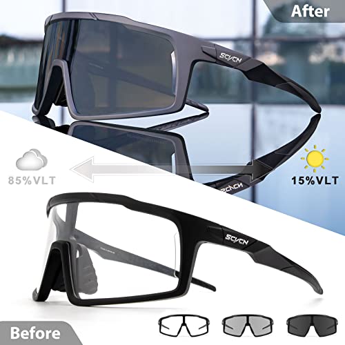 Scvcn Photochromic Cycling Glasses Sports Sunglasses High Definition High Contrast Lenses For Men Women Mtb Bmx Bike Running Bicycle Driving Fishing Golf Motorcycle #TOP2