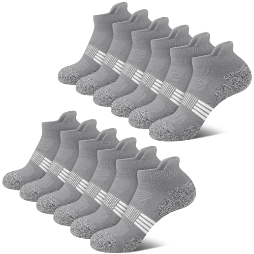 THATISHE Compression Running Socks for Women Thick Cushioned Ankle Athletic Low Cut Gift Socks 6 Pairs - Grey