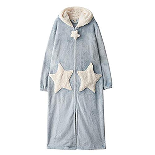 XBSLJ Peignoir Homme d'hiver Robe de Chambre Hiver garçon, lâche épaissir Corail Polaire Zipper Robe à Capuche avec étoiles et Poches Lune Hommes Peignoir pour dortoir de fête, C, L
