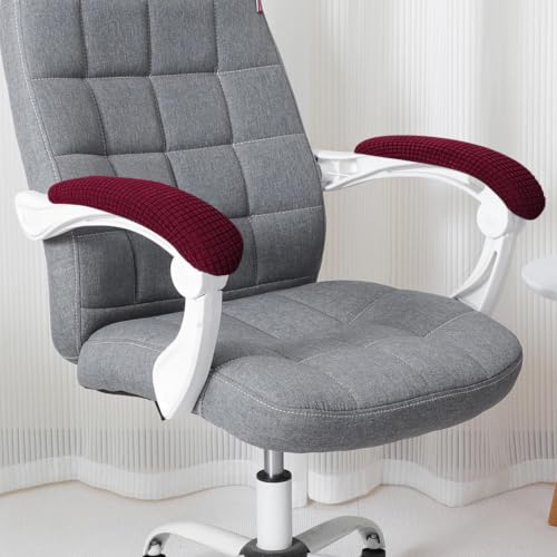 Image of HOKIPO 210gsm Jacquard Water Repellent Armrest Covers for Office Chair (Elastic Style), 1 Pair, Burgundy (NEW-AR-5931-BRGN)