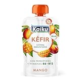Kaiku – Kéfir Pouch Mango, Leche Fermentada con Fermentos de Kéfir, con Probióticos y Vitaminas B6 y B12, Refuerza el Sistema Inmunitario, Sin Azúcares Añadidos – 110 g