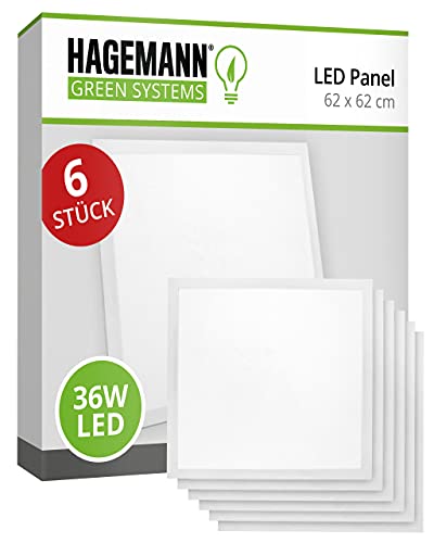 HAGEMANN® 6 x LED Panel Rasterleuchte 62x62cm 36 Watt 4140lm Lichtpanel für Odenwalddecke Kassettendecke Rasterdecke Systemdecke Armstrongdecke Cover