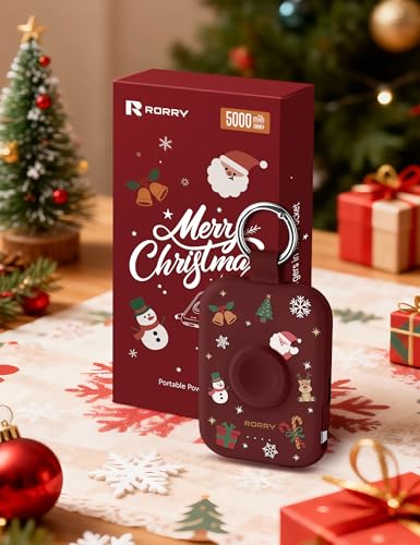 Image of RORRY Portable Charger, 5000mAh Portable Charger Power Bank with Built-in Cables, Travel Keychain Battery Pack for Apple Watch Ultra /11 /10 /9 /8 /7 /6 /SE, iPhone Air /17 /16 /15 /14 /13 /12, Christmas Red