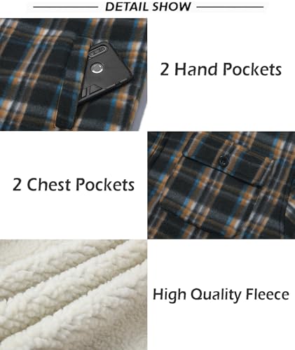 Image of SCODI Men's Flannel Shirt Jacket Fleece Sherpa Lined Plaid Zip Up Hoodies | Machine Wash, 4 Pockets, Big and Tall, Vintage, Classic, Stylish, Casual, Heavyweight Sweatshirt, Winter Outwear, Warm Coat