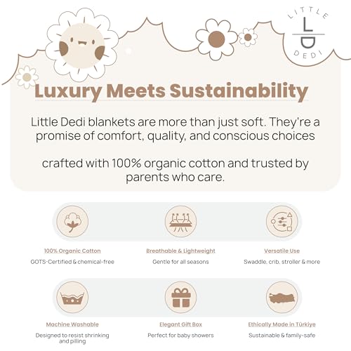 Image of Organic Cotton Baby Blanket 30x40 in, Mocha Meringue - GOTS Certified, Soft Knit Swaddle with Gift Box, Breathable Nursery Blanket for Crib & Stroller, Machine Washable