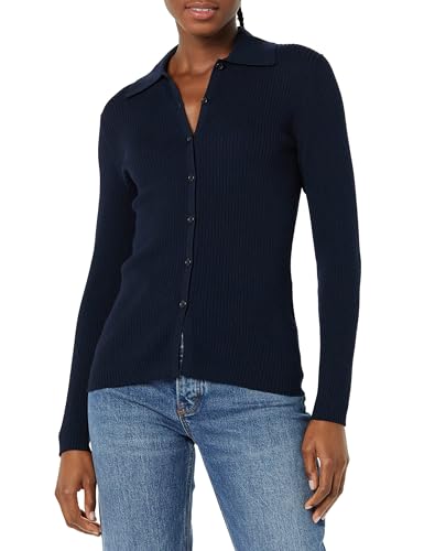 Image of Amazon Essentials Women's Fine Gauge Stretch Polo Ribbed Long Sleeve Sweater Cardigan