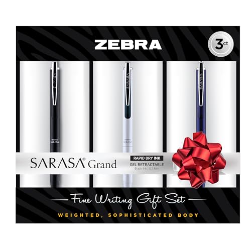 Zebra Pen Sarasa Grand Retractable Gel Pen Gift Set, White/Black/Navy Barrel, Medium Point, Black Ink, 3-Pack, Ideal for Gift Giving and Office Use (45373)