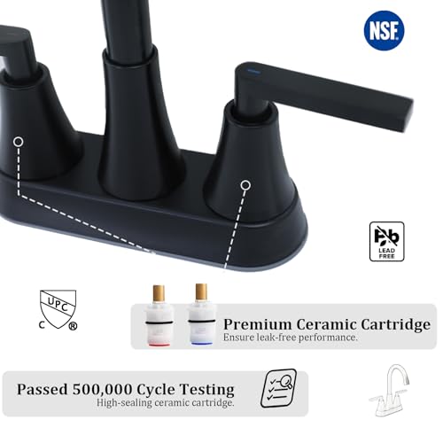Lead-Free Modern Matte Black 2 Handle Faucet with 360° Swivel High-Arc Spout for Bathroom Sinks