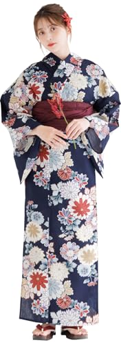 （ディータ）Dita レディース 浴衣 5点セット 紺 青 赤 カラフル 古典柄 花 派手 和風 上品 1人で簡単着付け (桔梗古典, FREE(フリーサイズ))の商品画像（Amazon）