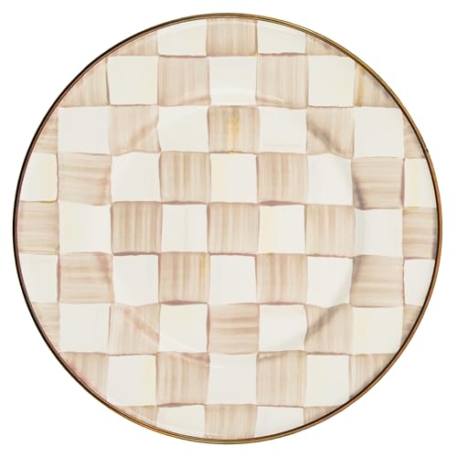 MACKENZIE-CHILDS Enamel Salad and Dessert Plate, Small Plate for a Dessert or Appetizer Dish, 8 Inches, Brown-and-White Mocha Check