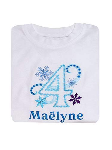 T Shirt Fille Anniversaire Personnalise Avec Broderie Theme Reine De Neiges Numero De L Anniversaire Amazon Fr Produits Handmade