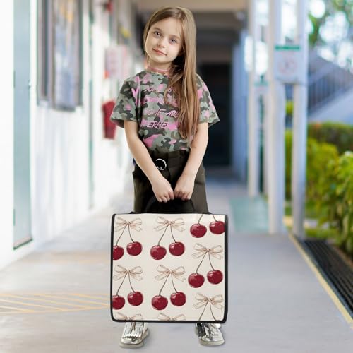 Image of Cherry Pink Bow Cherries Zipper Binder Bag 3 Ring Binder with Shoulder Strap Zip Up 500 Sheets Capacity Multi Pockets for School Office Supplies
