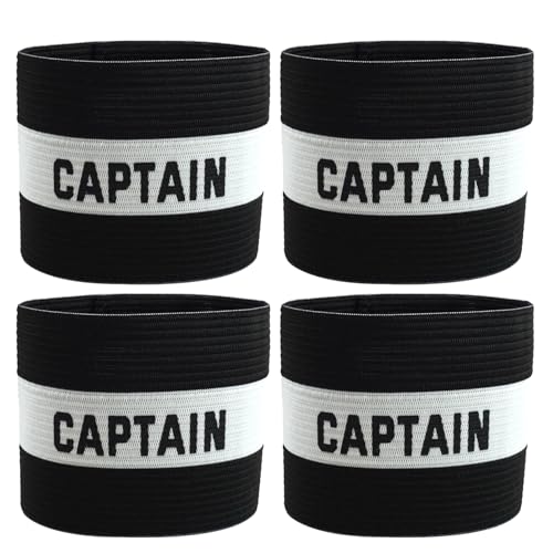 4 Pack Elastic Soccer Captain Armbands for Adults & Youth, Adjustable Sports Arm Bands with â€œCAPTAINâ€ Print, Durable Football Basketball Volleyball Team Leader Bands for Training and Match Use