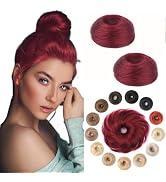 KISANOF Messy Bun Hair Piece Human Hair Red Wavy Tousled Stretchy Fluffy Donut Updo Elastic Rubbe...