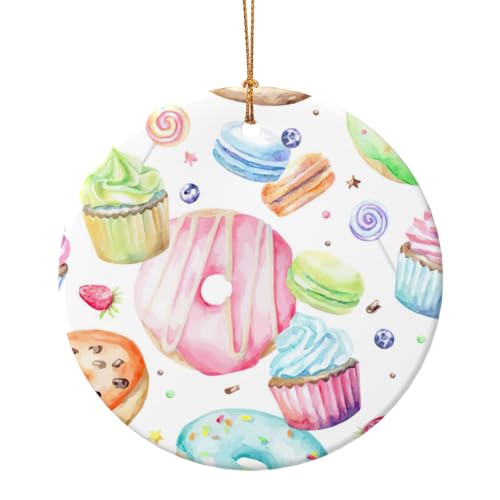 Decoración colgante de cerámica con diseño de magdalenas, donas, magdalenas, azúcar, decoración navideña para celebrar a la familia este adorno de Navidad, regalo para familiares y amigos