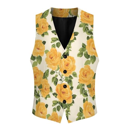 Yellow Rose Trendy Vest Suit for Men V Neck Formal Dress Waistcoat Vests Business Slim Fit3