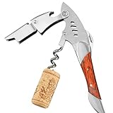 Sacacorchos profesional para camareros, abridor de botellas de vino con doble bisagra con mango ergonómico de madera, cortador de papel de aluminio de acero inoxidable y removedor de tapas de cerveza